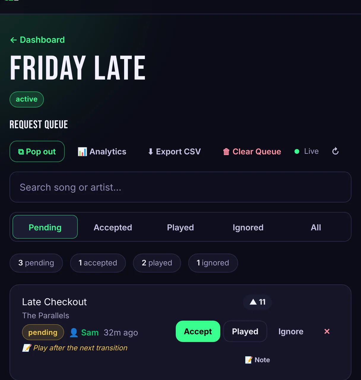 The request queue in the event manager